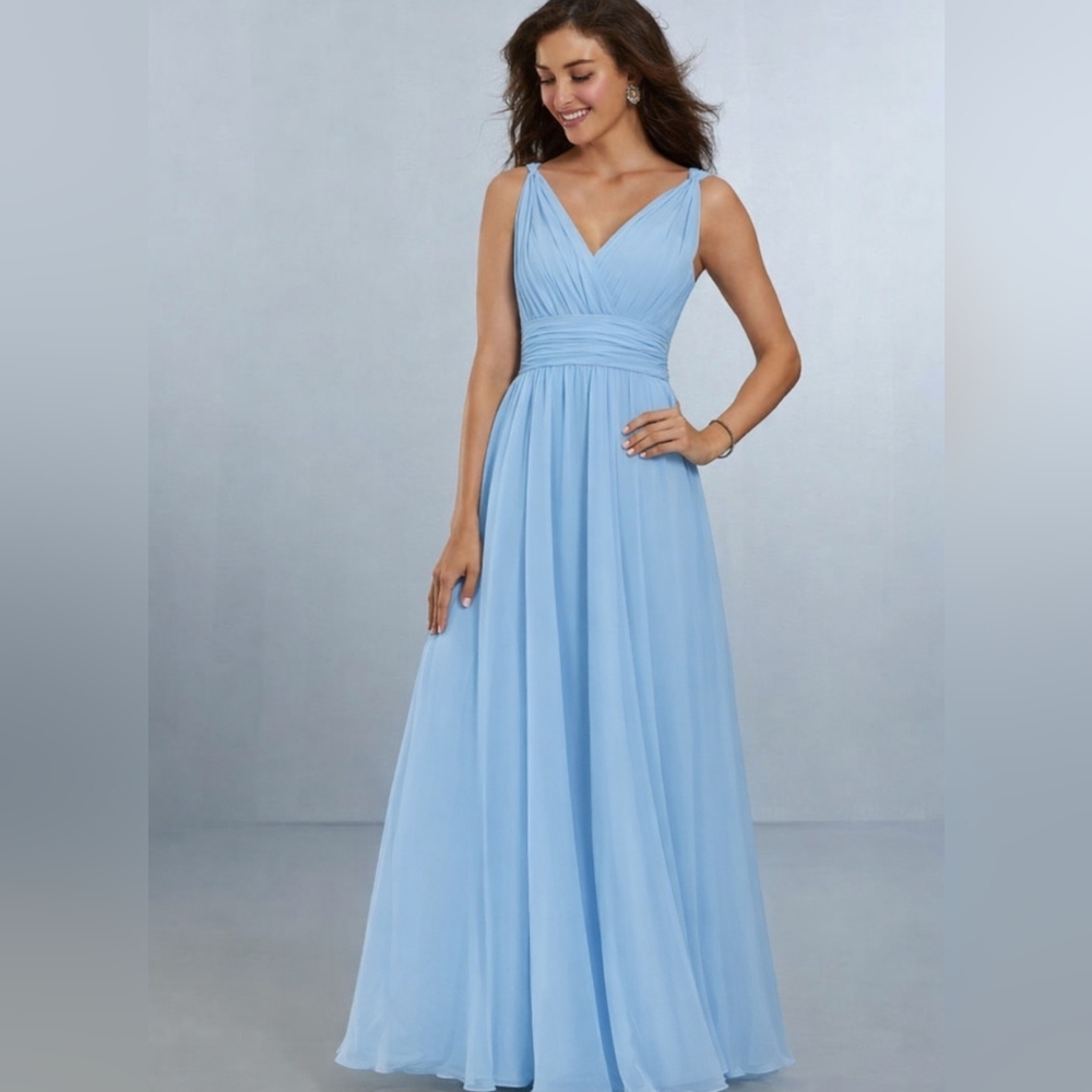 Morilee A-line Gown V-Neckline Dress Sky Blue Size 8